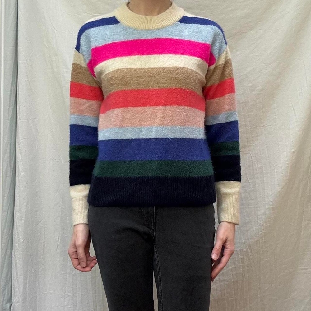 Gap Striped Sweater Fuzzy Warm Pink Blue White Black XS Oversized Warm Y2K 2000s